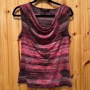 Kasper Pink and Black Striped Sleeveless Top, Size L